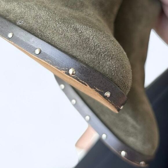 Rebecca Minkoff Green Suede Block Heel Studded Mule Shoe Women's size 6.5 M Fall - Picture 2 of 12